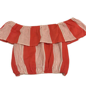 Sky and Sparrow Red and White Striped Off the Shoulder Crop Top Small NWOT